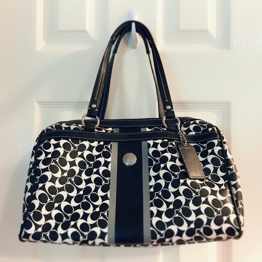 Black and white coach shoulder satchel bag